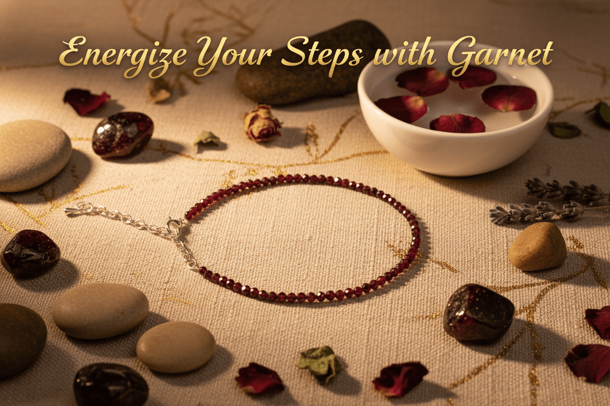 Red Garnet Anklet for Energy and Vitality - magical - crystal - agate - stones